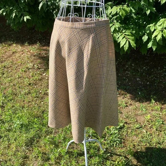 Vintage 50s 60s pendleton wool plaid skirt XS S tartan made in USA beige blue - Picture 3 of 10